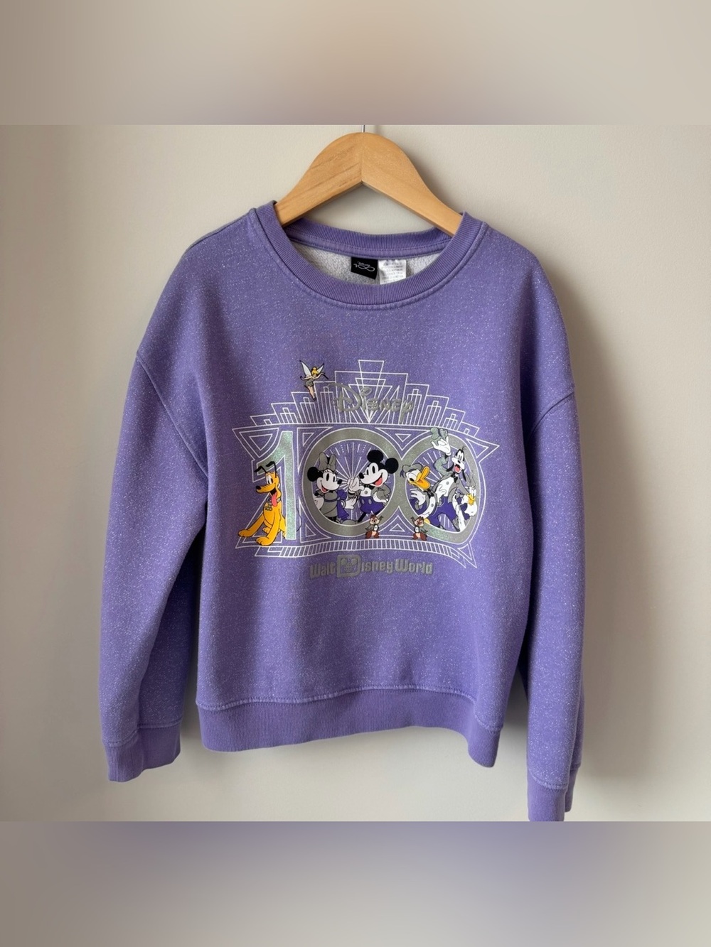 Disney 100 Lavender Silver Sparkle Crewneck Sweatshirt Walt Disney World Size 13